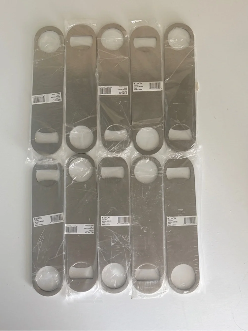 Lot of 10 Winco CO-301 Stainless Steel Flat Bottle Openers – 7